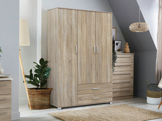 Bram 3 Door Wardrobe with 2 Drawers - Oak