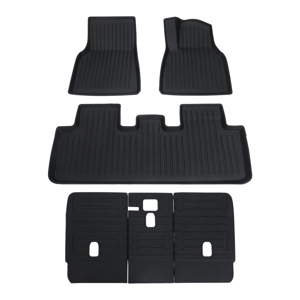 TPE 3D Floor Mats + Rear Seat Back Cover for Model Y - GRAINY PATTERN
