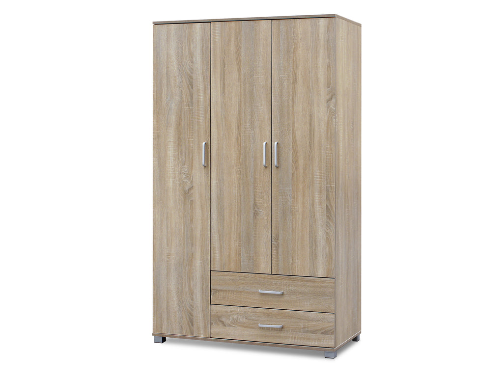 Bram 3 Door Wardrobe with 2 Drawers - Oak