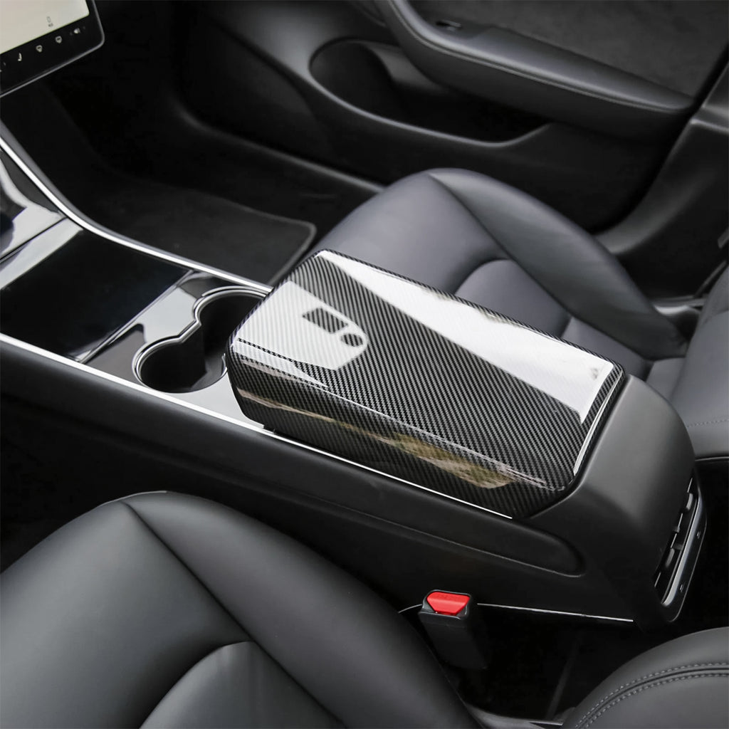 Carbon Fibre Centre Armrest Box Cover For Tesla Model 3/Y